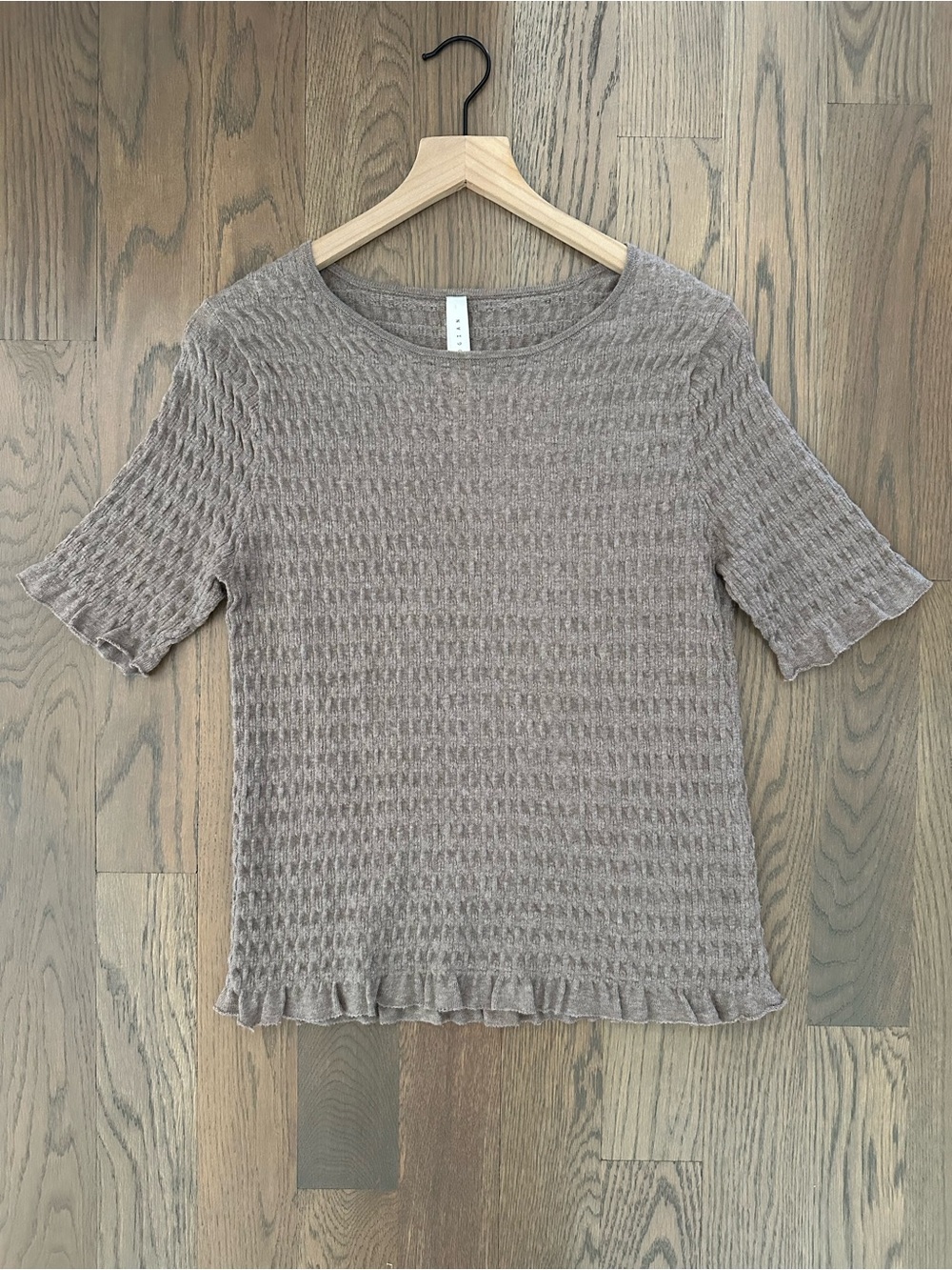 Lauren Manoogian Smocked Ruffle Knit Short Sleeve Top in Cocoa Brown 1 / Small
